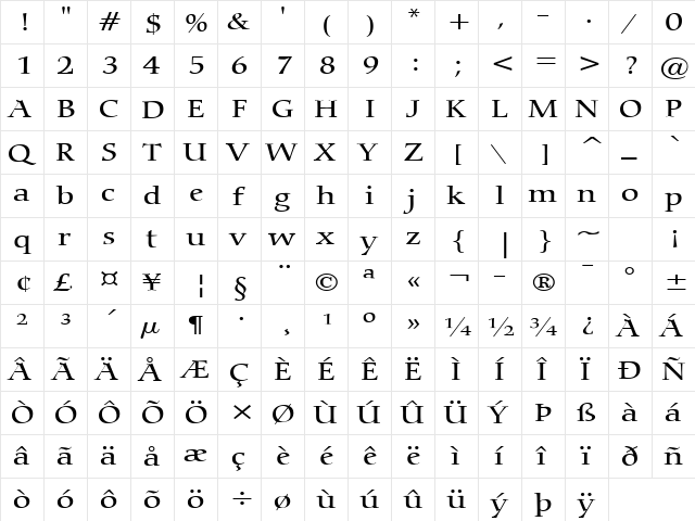 Carmine Wide Normal  glyph index