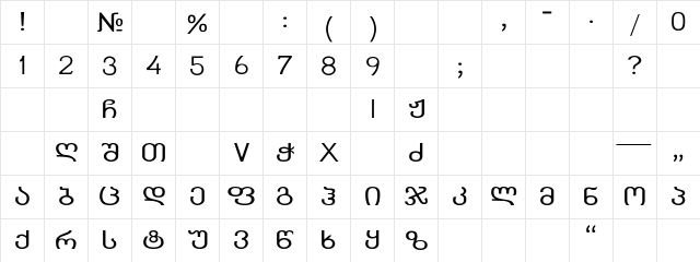 GEO-Kolkhetmtav Regular  glyph index