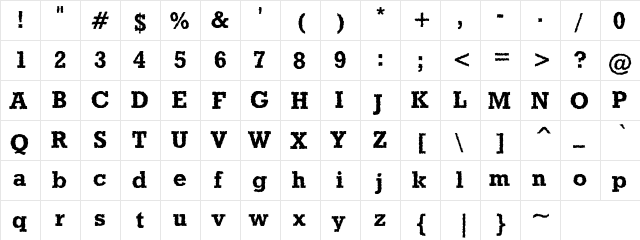 Grunge Gravel Bold Regular  glyph index