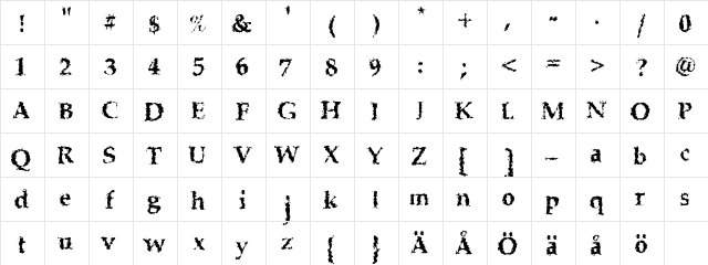 Muddys Water Regular  glyph index