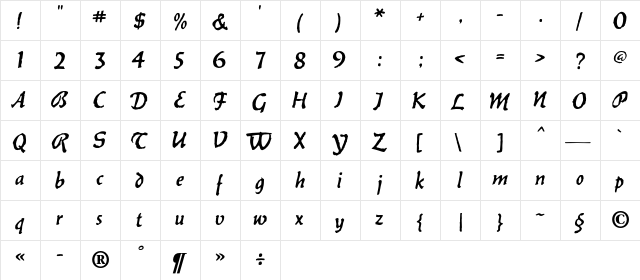 KistyCC Regular  glyph index