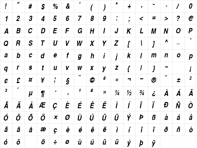 ContextExtraCondSSK Bold Italic  glyph index