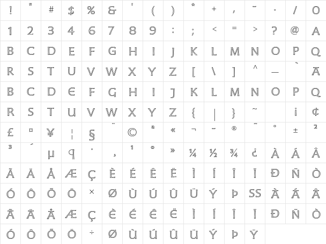 Moonglow Light Extended  glyph index
