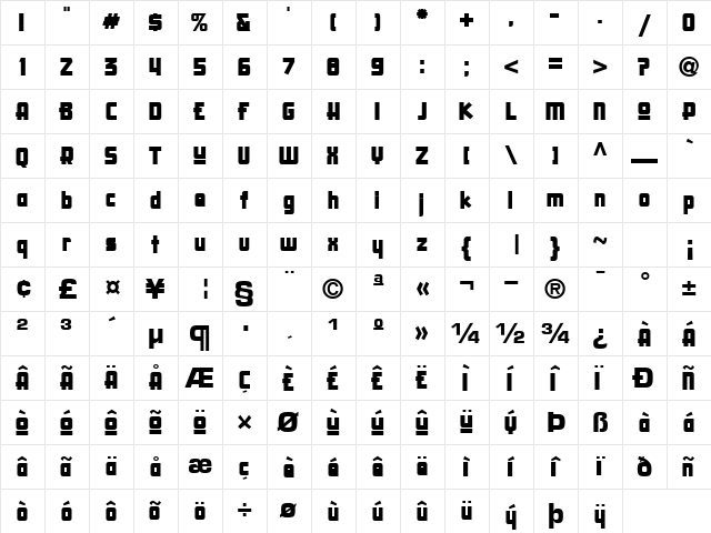 Creative Regular  glyph index