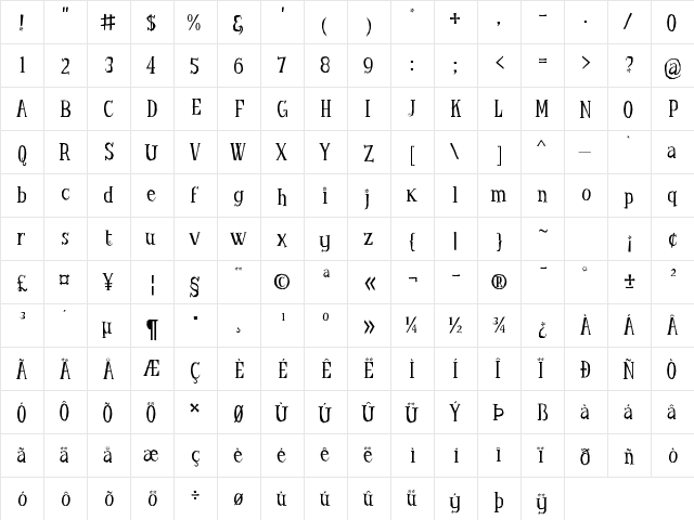 Little Trouble Girl Regular  glyph index