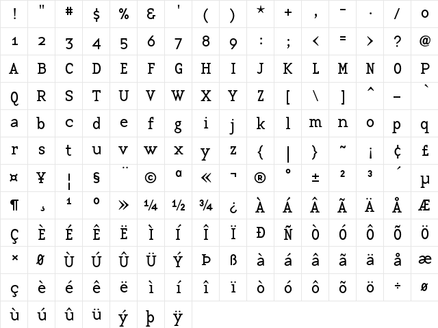 BaseTwelveSerif Regular  glyph index