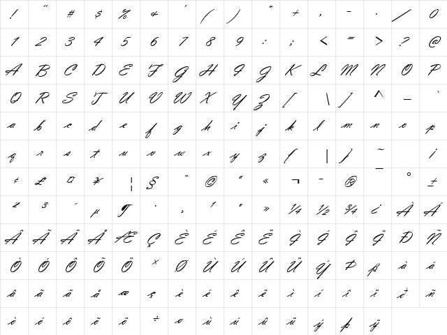Vladimir Script Regular  glyph index