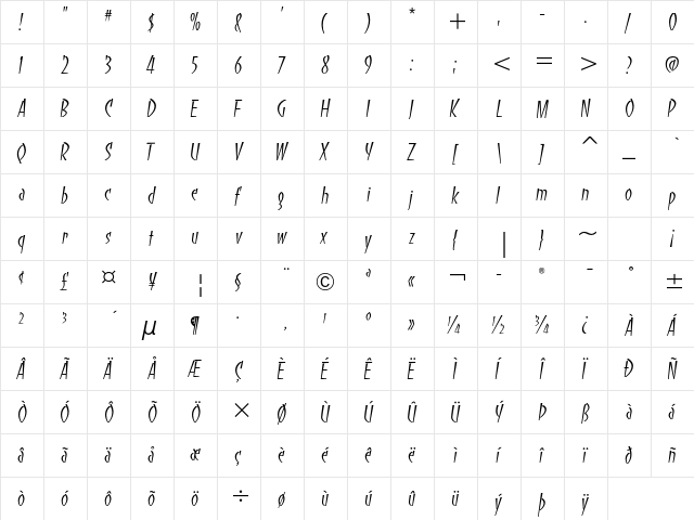 Banco ITC Std Light  glyph index
