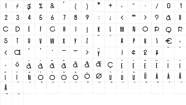 Handicap Regular  glyph index