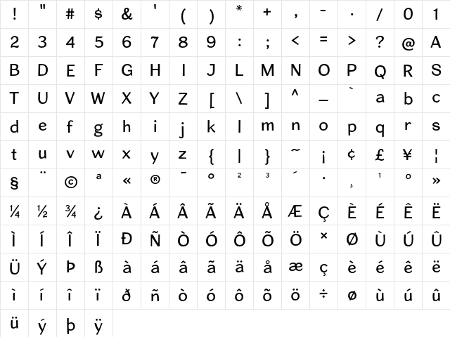 Cardigan Regular  glyph index