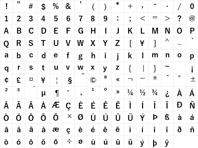 Yu Gothic Bold  glyph index