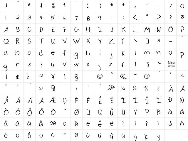 LEHN047 Regular  glyph index