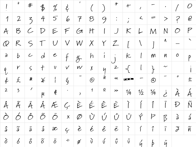 Marydale Regular  glyph index