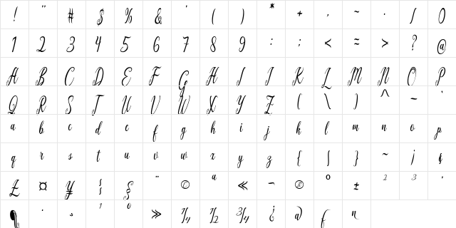 California Script Regular  glyph index