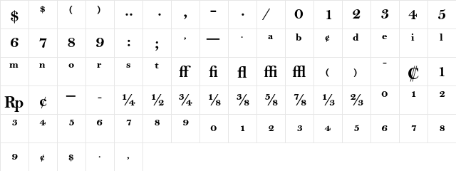 Bell MT Bold Expert  glyph index