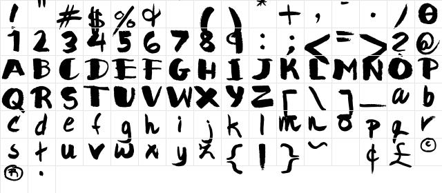 JadeMarkerStyled Regular  glyph index