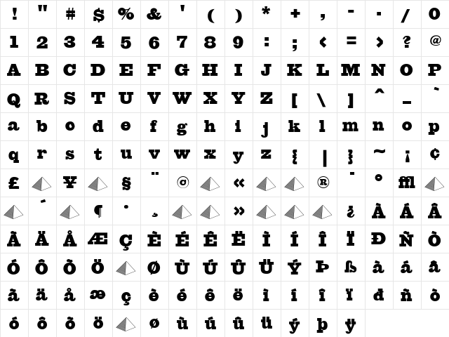 Giza Regular  glyph index