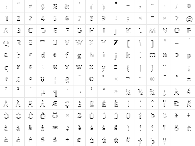 Linux Biolinum Outline Bold  glyph index