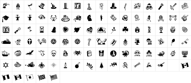 Mini Pics Lil Events Regular  glyph index