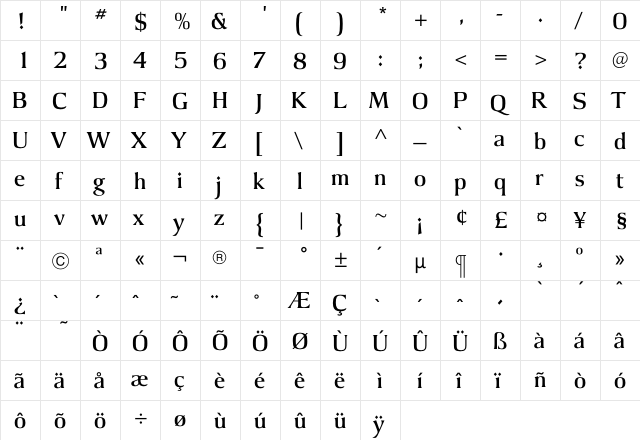 ArgusMedium Regular  glyph index