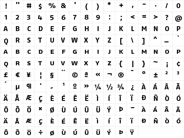 FagoExLf BoldCaps  glyph index