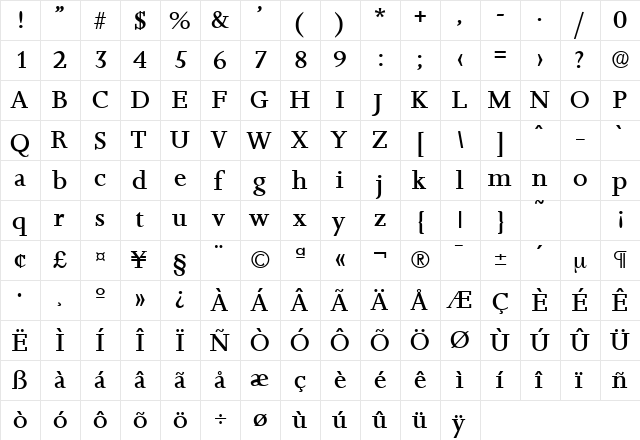 Jessica-Serial-Medium Regular  glyph index