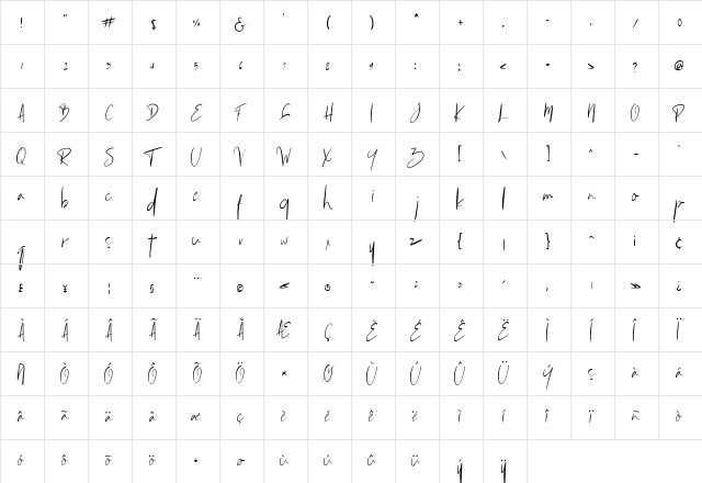Pommel Regular  glyph index