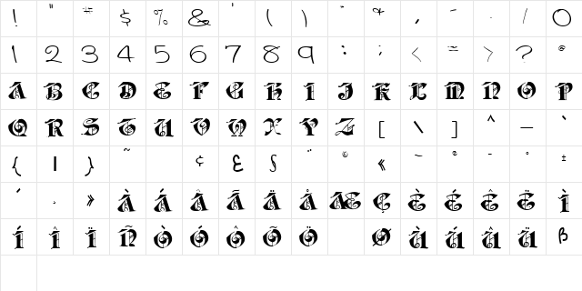 JabaCaps105 ttcon Regular  glyph index