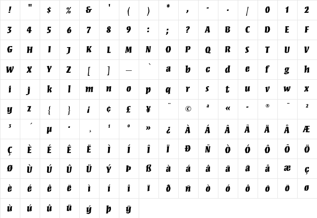 Mezz Black  glyph index