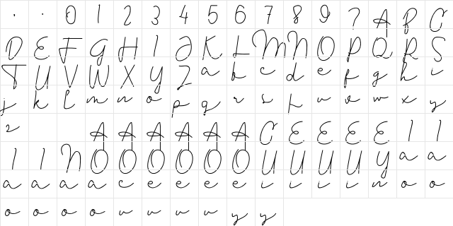 Gabriello Regular  glyph index
