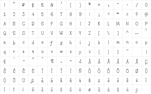 ArgentabObbed Regular  glyph index