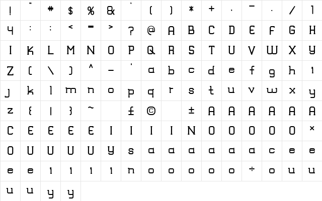 TRUMANS Regular  glyph index