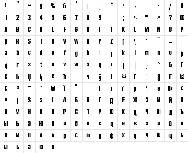 CompactCTT Bold  glyph index