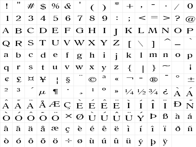 Roomy Extended Normal  glyph index