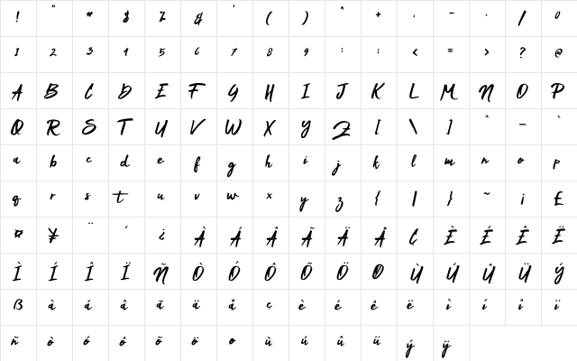 Mak Dah Regular  glyph index