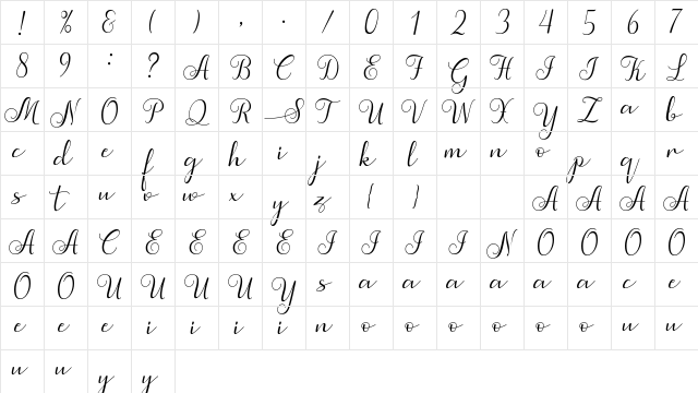 Simphony Regular  glyph index