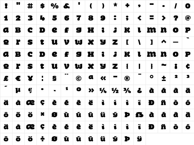 Shire Regular  glyph index