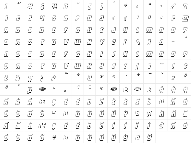 Intergalactic 3D Italic Italic  glyph index
