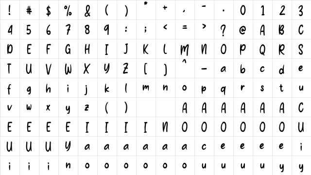 Baby Love Regular  glyph index