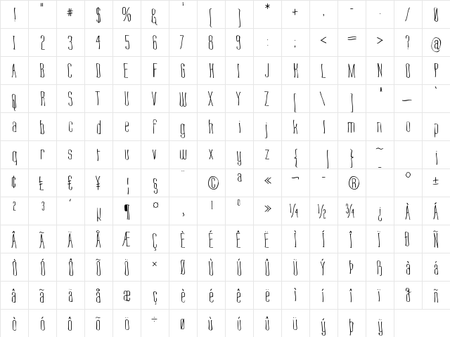 Labtop Warp 1 Regular  glyph index
