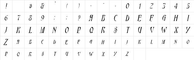 Kudzu Oblique  glyph index