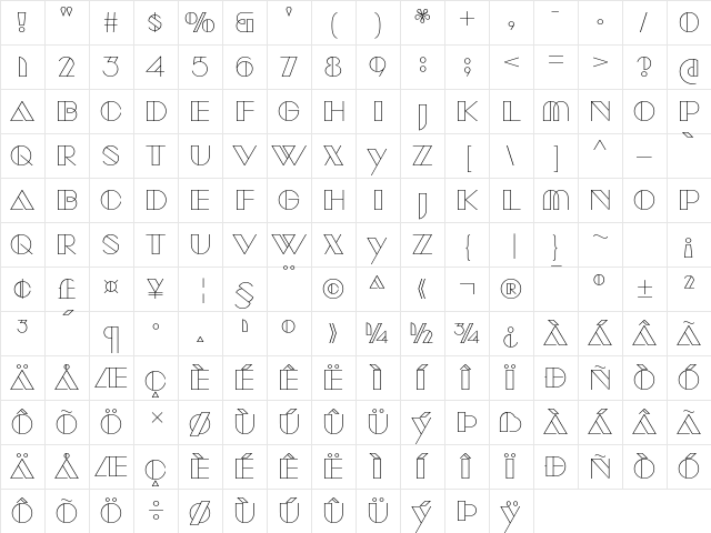Manbow Clear  glyph index