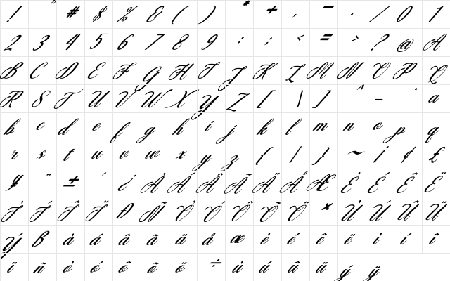 Christmas Glooves Italic Regular  glyph index