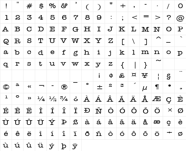 Headline-Extended Normal  glyph index