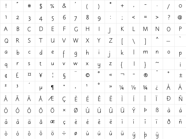 Julius Primary Std Regular  glyph index
