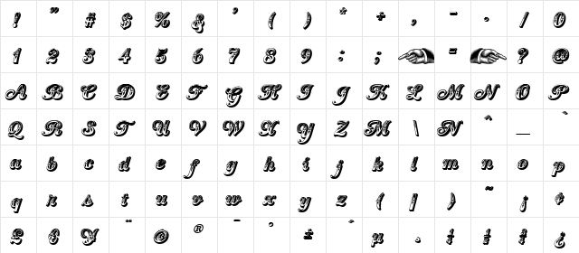 Country Western Script Regular  glyph index