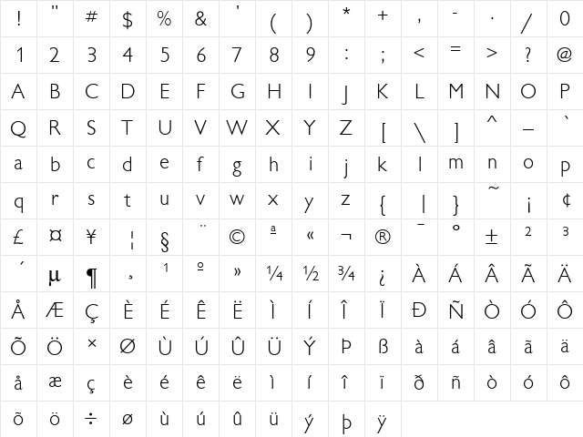 Giltus T Light Regular  glyph index