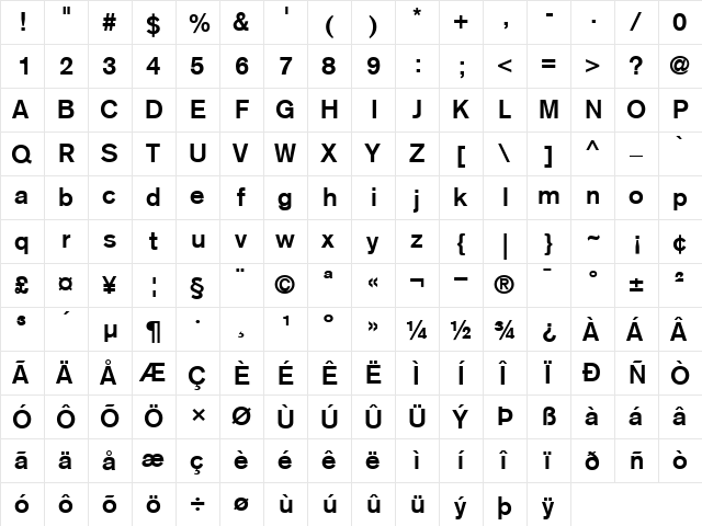 AkzidenzGrotesk Regular  glyph index