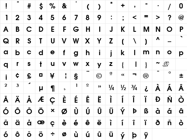 Trendex SSi Semi Bold  glyph index