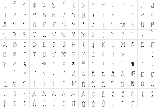 Teethee Regular  glyph index